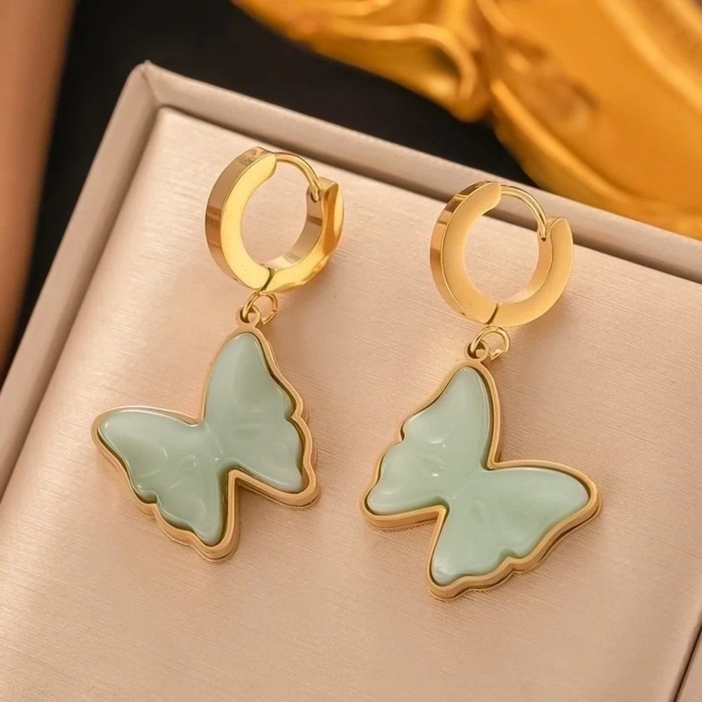 Butterfly Dangle 18K Gold Plated Stainless Steel Hoop Earrings Trendy‎